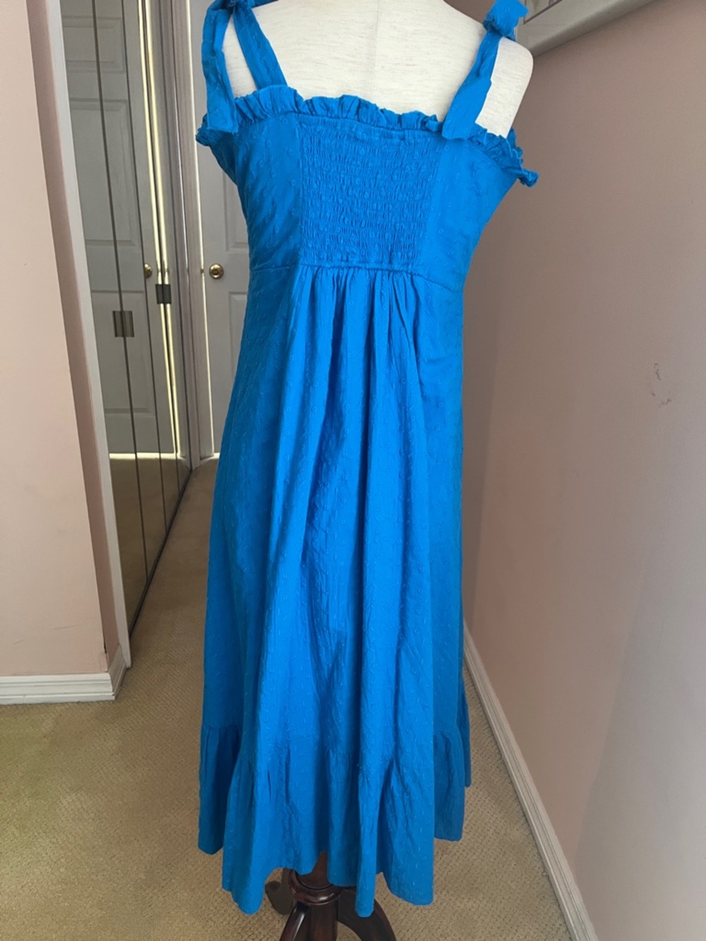 Blue Ruffle-Trim Midi Dress - Picture 3 of 5